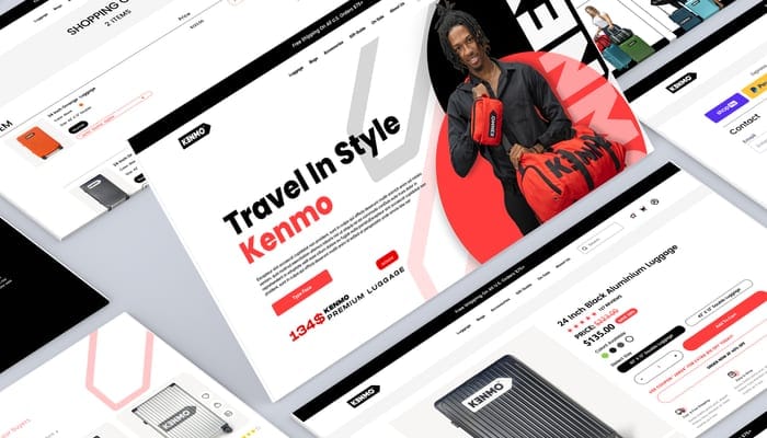 KENMO e-commerce design shown across several page mockups