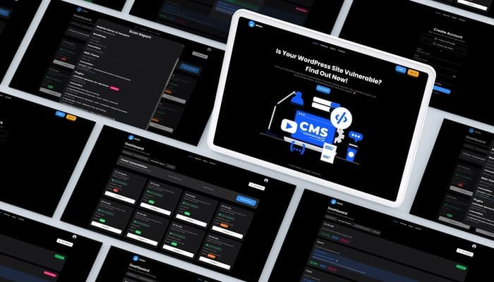 Screens of the WordPress vulnerability scanner app